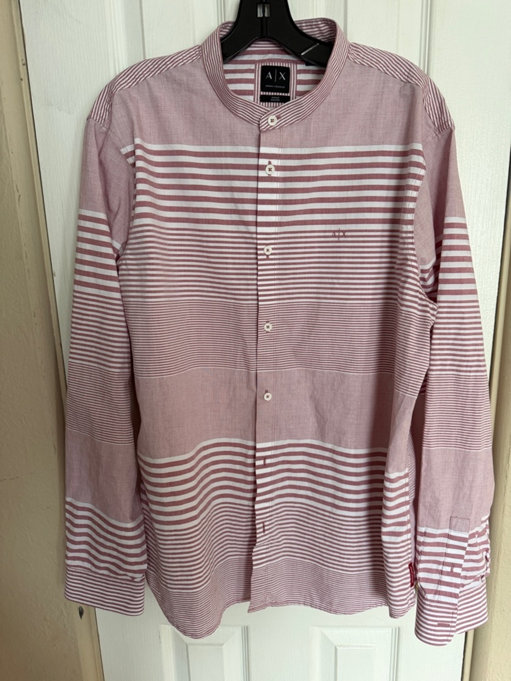 AX Armani Exchange mandarin collar, striped button-down
